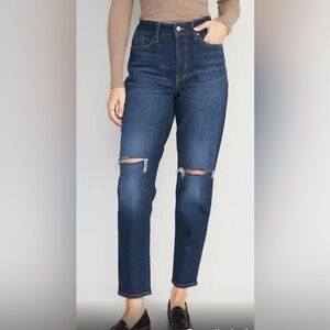 Old Navy High Rise O.G. Straight Adley dark wash ripped knee jeans, size: 8 tall